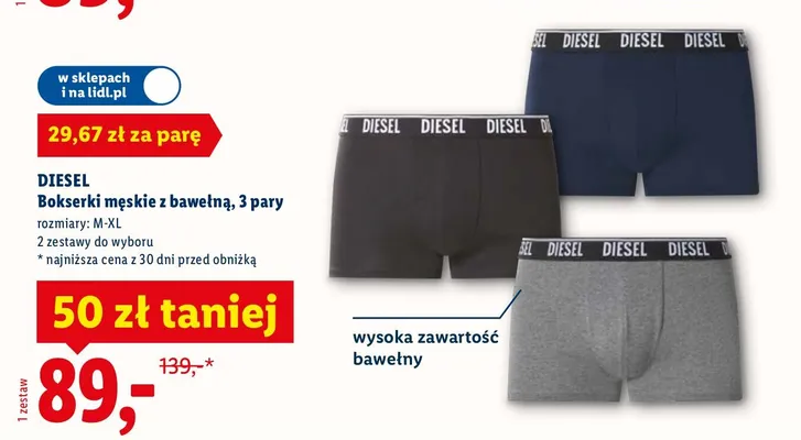 Bokserki męskie z bawełną, 3 pary promocja w Lidl