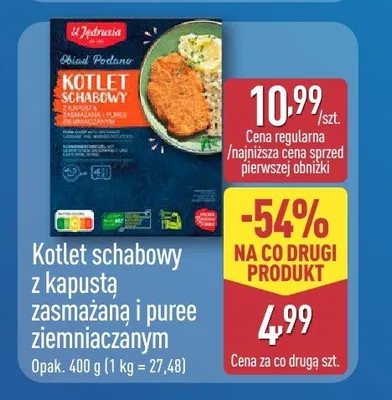 Kotlet schabowy z kapustą zasmażaną i puree ziemniaczanym U Jędrusia promocja w Aldi