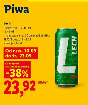Piwo Lech 8-pak 500 ml promocja w Lidl