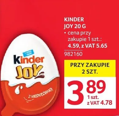 Kinder Joy 20 g promocja w Selgros
