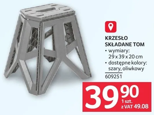 Krzesło składane Tom 29x39x20cm 609251 promocja w Selgros