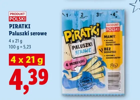 Paluszki serowe Pilos Piratki 4-pak promocja w Lidl