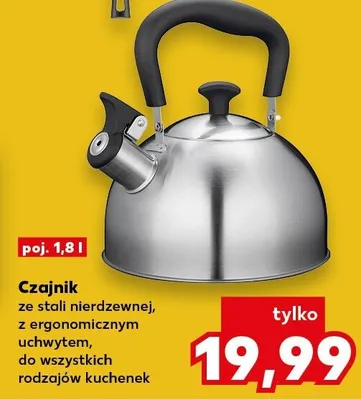 Czajnik ze stali nierdzewnej z ergonomicznym uchwytem do wszystkich rodzajów kuchenek 1,8l promocja w Kaufland