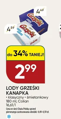Lody Grześki kanapka śmietankowy promocja w Chata Polska