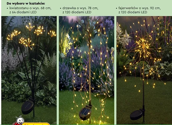 Lampa solarna LED fajerwerków o wys. 92 cm, z 120 diodami LED promocja w Biedronka