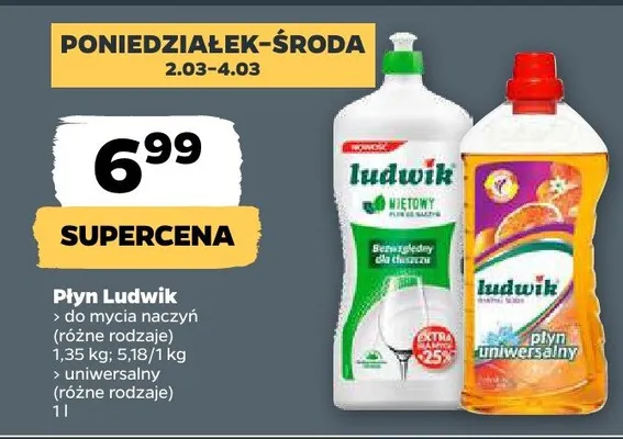 Płyn Ludwik do mycia naczyń (różne rodzaje), do zmywarki, uniwersalny, do podłóg promocja w Netto
