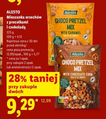 Mieszanka orzechów z precelkami i czekoladą Choco Pretzel Mix Chocolate Corn Alesto promocja w Lidl