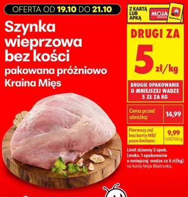Szynka wieprzowa bez kości pakowana próżniowo Kraina Mięs promocja w Biedronka