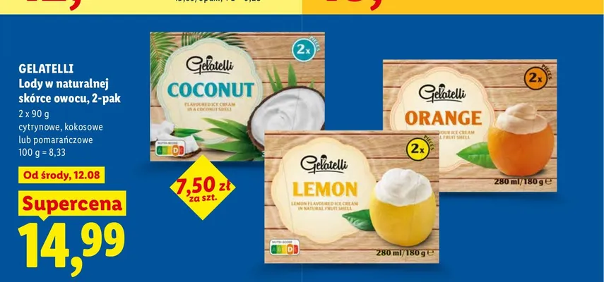 Lody w naturalnej skórce owocu cytrynowe 2-pak Gelatelli promocja w Lidl