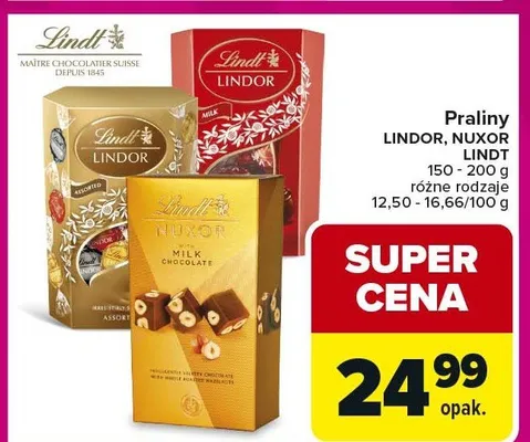 Praliny LINDOR, NUXOR, LINDT różne rodzaje promocja w Carrefour