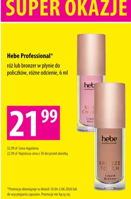 Róż w płynie do policzków Hebe Professional Silk Cheek promocja w Hebe