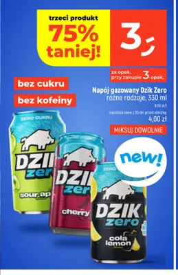 Napój gazowany Dzik Zero Sour Apple promocja w Dealz