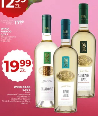 Wino Daos Chardonnay białe półsłodkie mołdawskie promocja w Duży Ben