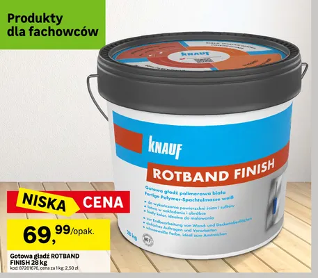 Gotowa gładź Rotband Finish 28 kg Knauf promocja w Leroy Merlin