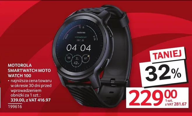 Smartwatch MOTOROLA MOTO WATCH 100 promocja w Selgros
