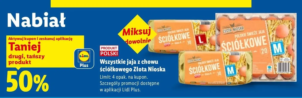 Jaja z chowu ściółkowego Złota Nioska M 20 szt. promocja w Lidl