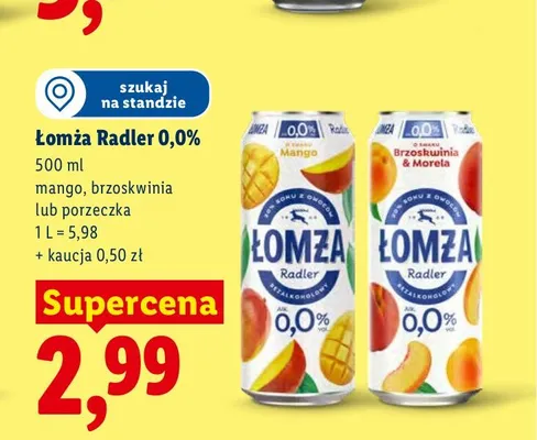 Piwo bezalkoholowe Łomża Radler Porzeczka promocja w Lidl