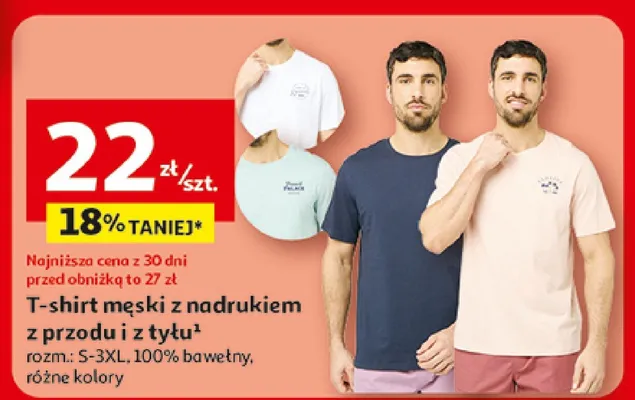T-shirt męski z nadrukiem z przodu i z tyłu Inextenso promocja w Auchan