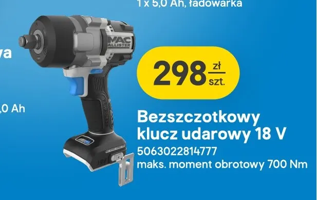 Bezszczotkowy klucz udarowy Mac Allister promocja w Castorama