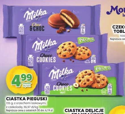 Ciastka pieguski z orzechami laskowymi z czekoladą Milka promocja w Stokrotka