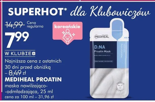 Mediheal Proatin maska nawilżająco-odmładzająca promocja w Super-Pharm