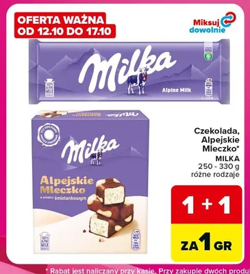 Alpejskie Mleczko o smaku śmietankowym Milka promocja w Carrefour Express