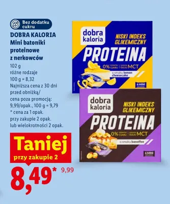 Mini batoniki proteinowe z nerkowców o smaku lemon cheesecake Dobra Kaloria promocja w Lidl
