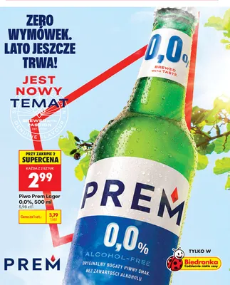 Piwo bezalkoholowe Prem Lager promocja w Biedronka