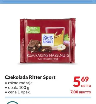 Czekolada Ritter Sport Rum Raisins Hazelnuts promocja w Makro