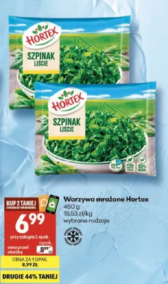 Warzywa mrożone szpinak liście Hortex promocja w Delikatesy Centrum