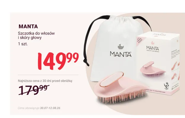 Szczotka do włosów i skóry głowy Manta Healthy Hair Brush promocja w Rossmann