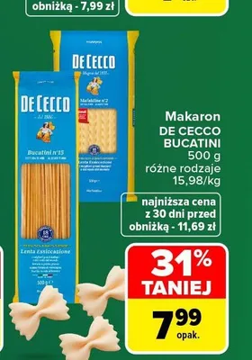 Makaron De Cecco Bucatini promocja w Carrefour Market
