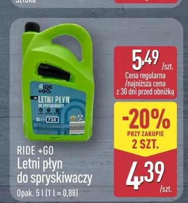 Letni płyn do spryskiwaczy RIDE +GO promocja w Aldi