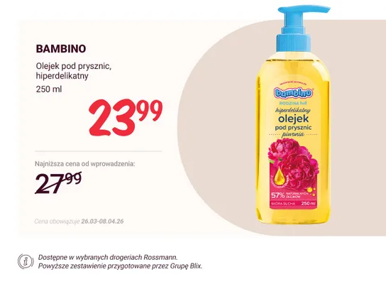 Olejek pod prysznic, hiperdelikatny promocja w Rossmann
