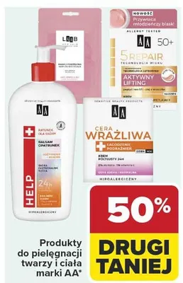 Produkty do pielęgnacji twarzy i ciała AA promocja w Carrefour