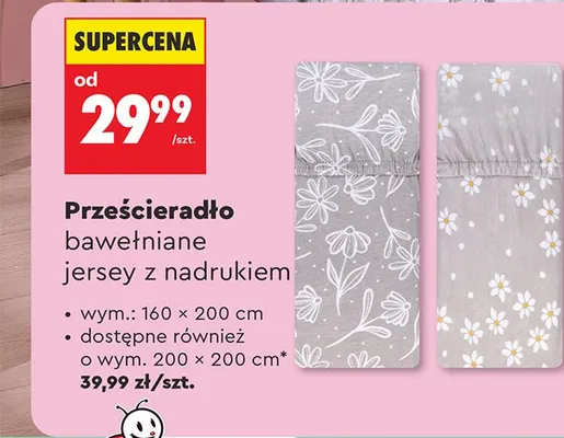 Prześcieradło na gumce, bawełniane jersey z nadrukiem 160x200 cm promocja w Biedronka