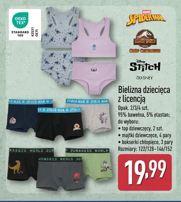 Bielizna dziecięca z licencją promocja w Aldi