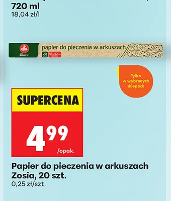 Papier do pieczenia w arkuszach Zosia promocja w Biedronka