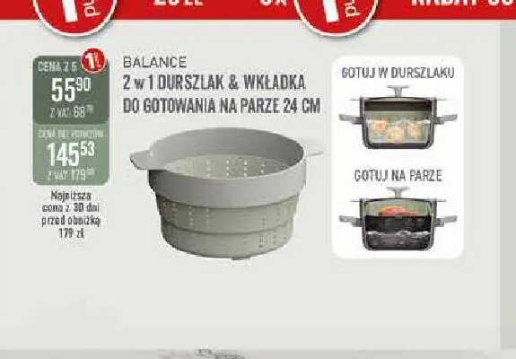 Durszlak i wkładka do gotowania na parze 2 w 1 Balance 24 cm BergHOFF promocja w Selgros