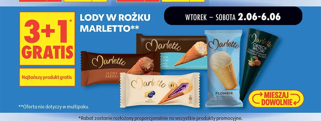 Lody w rożku Marletto Plombir promocja w Biedronka