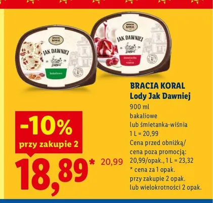 Lody Jak Dawniej śmietanka-wiśnia Bracia Koral promocja w Lidl