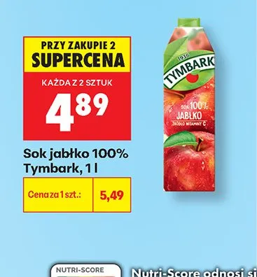 Sok jabłkowy 100% Tymbark promocja w Biedronka