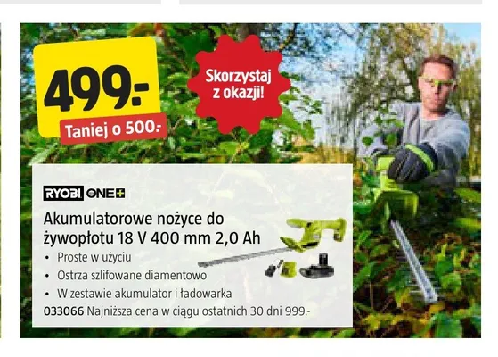Akumulatorowe nożyce do żywopłotu Ryobi One+ promocja w Jula