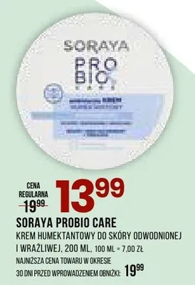Krem humektantowy Soraya Probio Care ze skóry podrażnionej i wrażliwej 200 ml promocja w Drogerie Natura