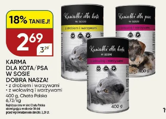 Karma dla psa Dobra Nasza! kawałki w sosie z wołowiną i warzywami promocja w Chata Polska