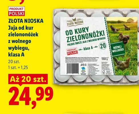 Jaja od kur zielononóżek z wolnego wybiegu klasa A Złota Nioska promocja w Lidl