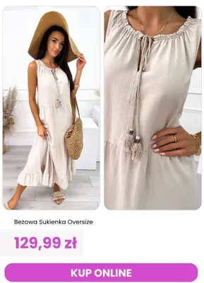 Sukienka damska oversize beżowa ModnaKiecka.pl promocja w Modna Kiecka