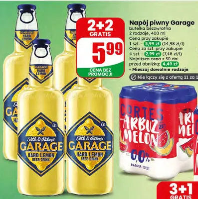 Napój piwny Garage Hard Lemon butelka bezwrotna promocja w Dino