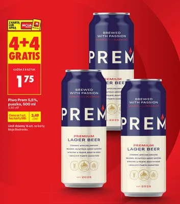 Piwo Prem 5,5%, puszka promocja w Biedronka
