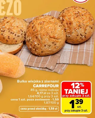 Bułka wiejska z ziarnami Carrefour promocja w Carrefour